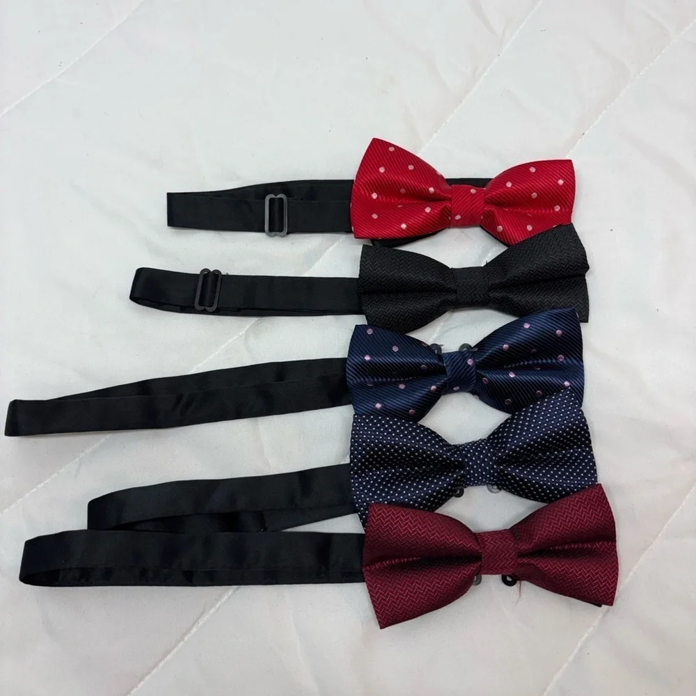 Set of 5 Formal pretie Bow Tie Set - Red, Black, Blue, polkadots adjustable